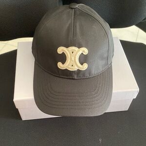 Celine Black Cap with Cream Logo